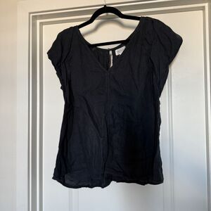 Velvet Graham Spencer 100% linen black fluttler sleeve top classic XL